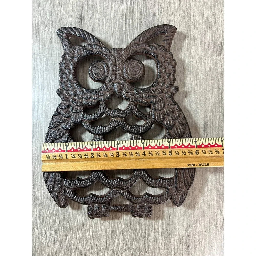 Vintage Cast Iron Owl trivet brown boho kitchen